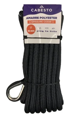 AMARRAGE SOUPLE AVEC ÉPISSURE ET COSSE INOX RENFORCÉE NOIR - CABESTO