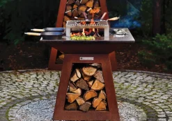 BRASERO QUADRO M CORTEN + PLAQUE CUISSON