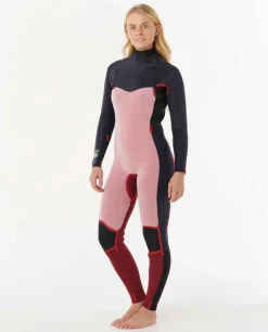 Combinaison de surf femme DAWN PATROL warmth 4/3 mm zip poitrine noir/rose RIP CURL