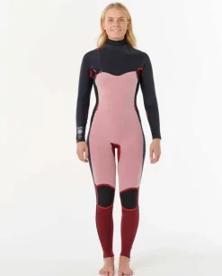 Combinaison de surf femme DAWN PATROL warmth 4/3 mm zip poitrine noir/rose RIP CURL