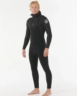Combinaison de surf homme DAWN PATROL WARMTH 5/4 mm zip poitrine avec cagoule noir RIP CURL