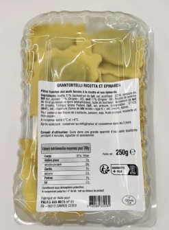 GRANTORTELLI FRAIS À LA RICOTTA ET AUX ÉPINARDS 250G PALAIS DES METS