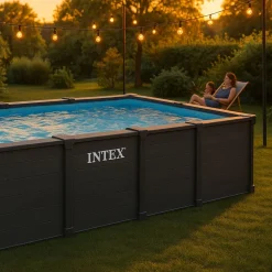 KIT PISCINE GRAPHITE RECT TUBULAIRE (L)6.00 x (l)3.00 x (h)1.24m INTEX