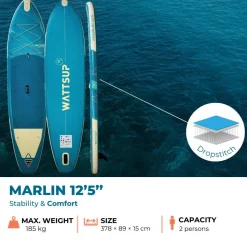 Pack paddle gonflable MARLIN 12'5 WATTSUP (sup.pompe.pagaie.leash)