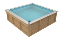 PISCINE BOIS PISTOCHE 2x2M avec Couverture de sécurité. filtration incluse et réglable sur 2 hauteurs d'eau