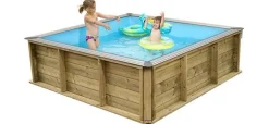 PISCINE BOIS PISTOCHE 2x2M avec Couverture de sécurité. filtration incluse et réglable sur 2 hauteurs d'eau