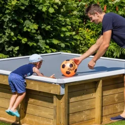 PISCINE BOIS PISTOCHE 2x2M avec Couverture de sécurité. filtration incluse et réglable sur 2 hauteurs d'eau
