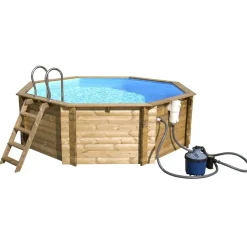 PISCINE BOIS TROPIC 414 - 4.14xHt120 - Octogonale. Pin certifié PEFC. installation hors sol avec échelle et escalier