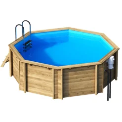 PISCINE BOIS TROPIC 414 - 4.14xHt120 - Octogonale. Pin certifié PEFC. installation hors sol avec échelle et escalier
