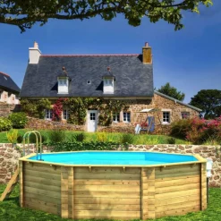 PISCINE BOIS TROPIC 505- 5.05xHt120 - Octogonale. Pin certifié PEFC. installation hors sol avec échelle et escalier