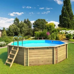 PISCINE BOIS TROPIC 505- 5.05xHt120 - Octogonale. Pin certifié PEFC. installation hors sol avec échelle et escalier