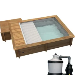 PISCINE URBAINE 4.20X3.50XHt1.33M avec Couverture Automatique immergée automatique. Filtre à Sable et Coffre de Filtration