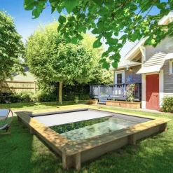 PISCINE URBAINE 4.20X3.50XHt1.33M avec Couverture Automatique immergée automatique. Filtre à Sable. Pompe à Chaleur et Coffre de Filtration