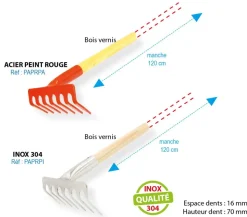 RATEAU FLASHMER 5 DENTS PLATES 120CM ACIER ROUGE
