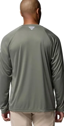 T shirt Manche longue de randonnée Homme TERMINAL TACKLE LS SHIRT CYPRESS. DARK STONE LOGO COLUMBIA