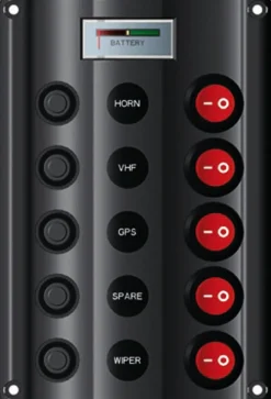 Tableau électrique réarmable Wave 5 interrupteurs+ 12V voltmètre